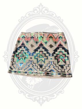 Express Sequin Aztec Mini Skirt XS Metallic Festival Skirt